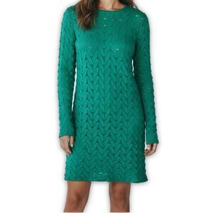 Free People Dress Large Green Pointelle Knit Long Sleeve Keyhole Boho Style